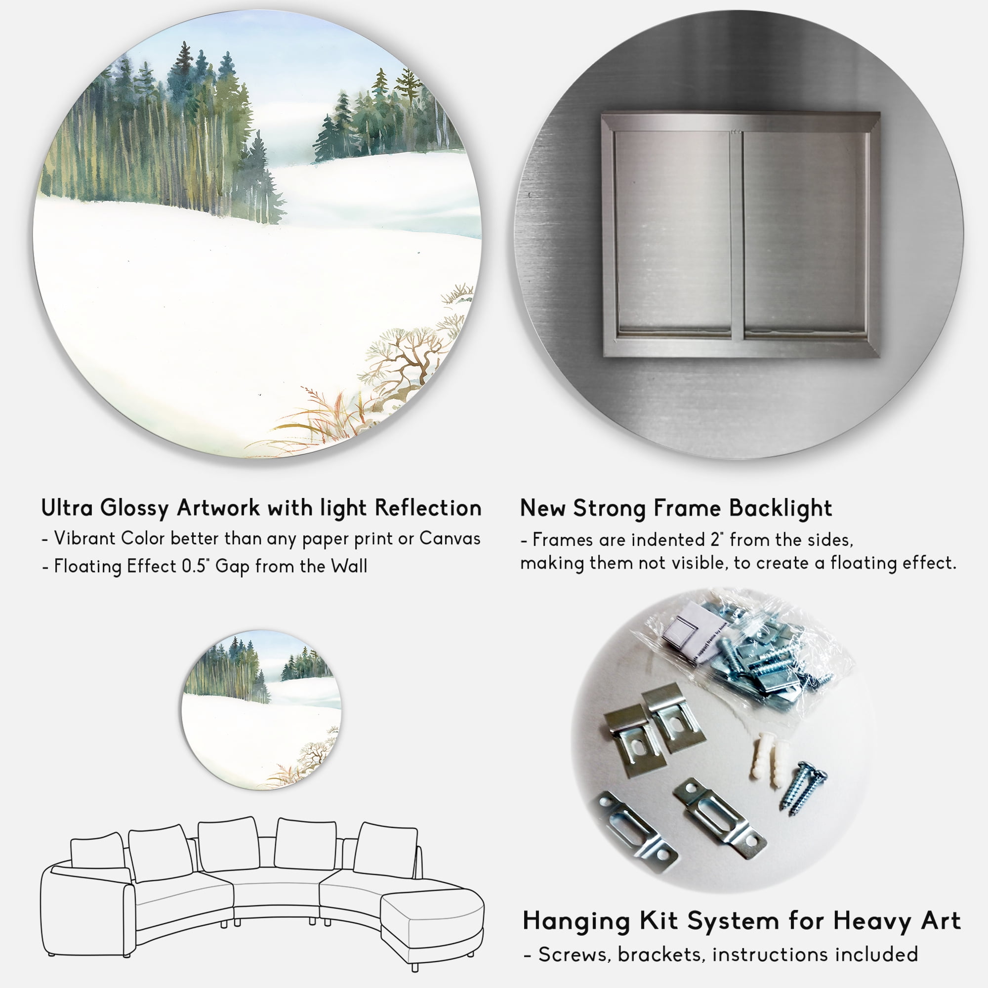 Designart 'Pine Forest In Snowy Winter Mountains' Traditional Circle Metal Wall Art 36x36 - Disc of 36