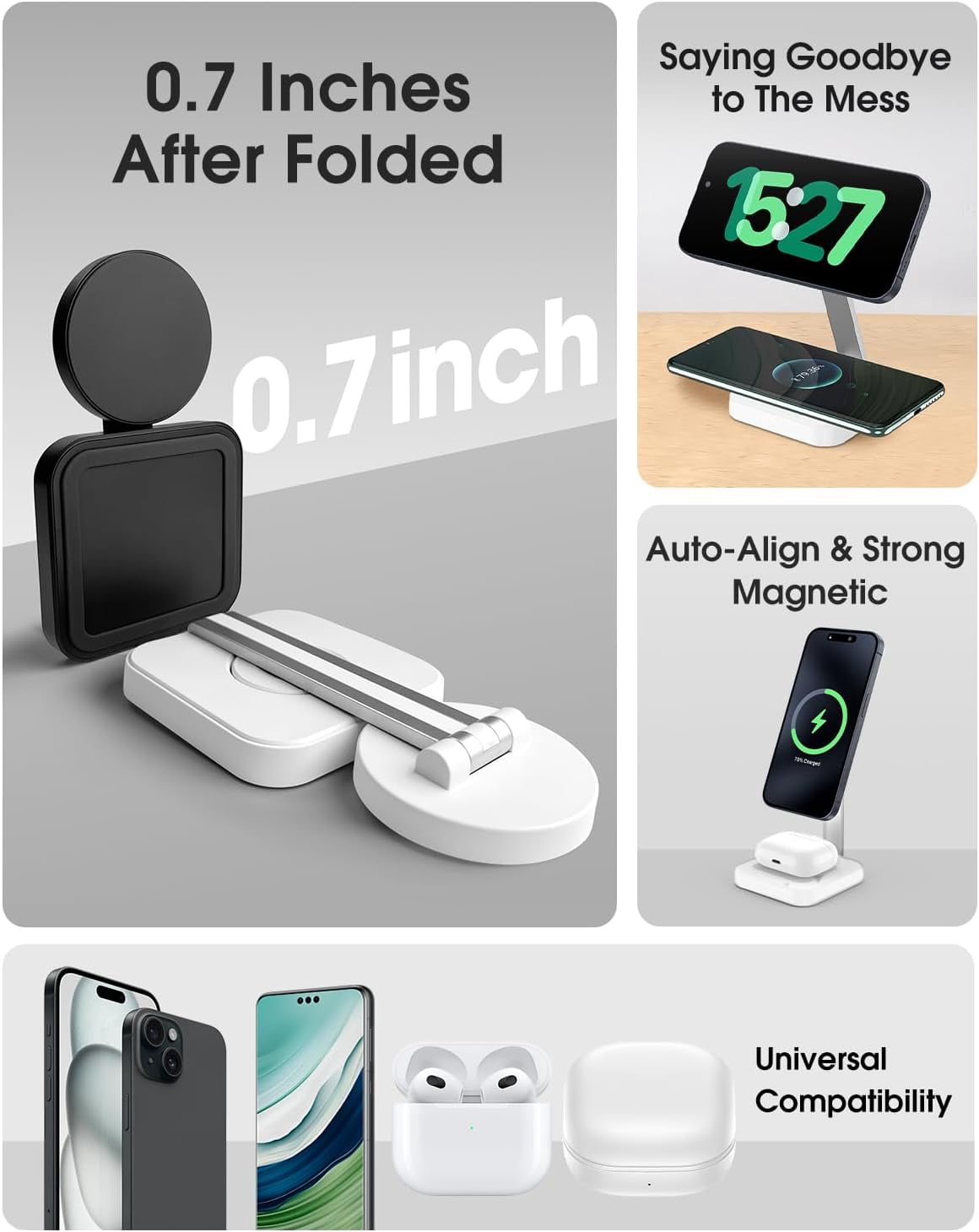 NEOYFC  Charging Station for Magsafe Charger,Portable Wireless Charger for iPhone 16 15 14 13 12 Pro Max/AirPods Pro 4 3 2,Faster Magnetic Charger Stand,Foldable Travel Phone Holder Adjustable Angle