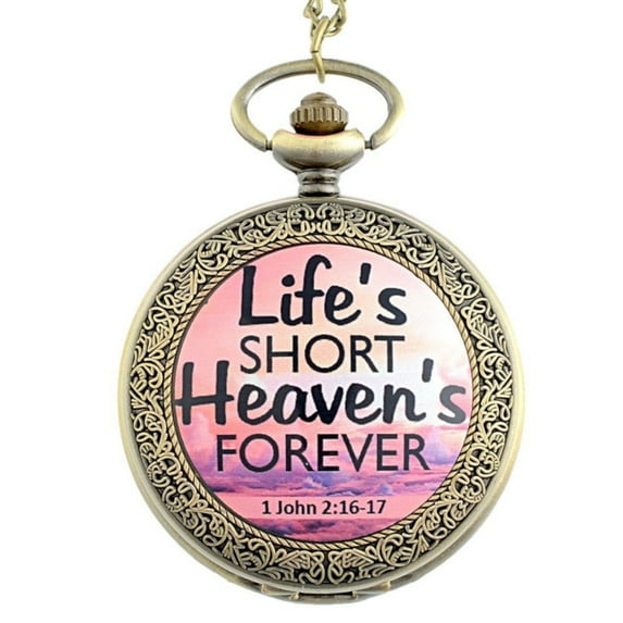 Life's Short Heavens for Ever Pocket Watch Anti-Tarnish Christian Religion Watch, PW-29