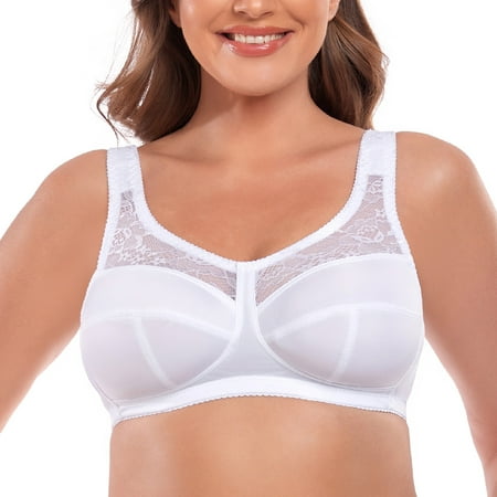 Women s Wireless Minimizer Plus Size Sleep Unlined Full Coverage Lace Bra 46I