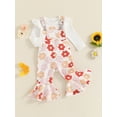 thumbnail image 3 of Suealasg Little Girl Fall Outfits 1T 2T 3T 4T 5T Toddler Girl Crew Neck Long Sleeve Ribbed Tops Floral Print Suspender Flare Pants 2Pcs Kids Girls Casual Clothes, 3 of 7