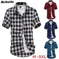 thumbnail image 4 of PENGXIANG Hommes d'Été Bouton Bas Fit Manches Courtes Coton Chemises Décontractées à Poitrine Unique Tops, 4 of 6