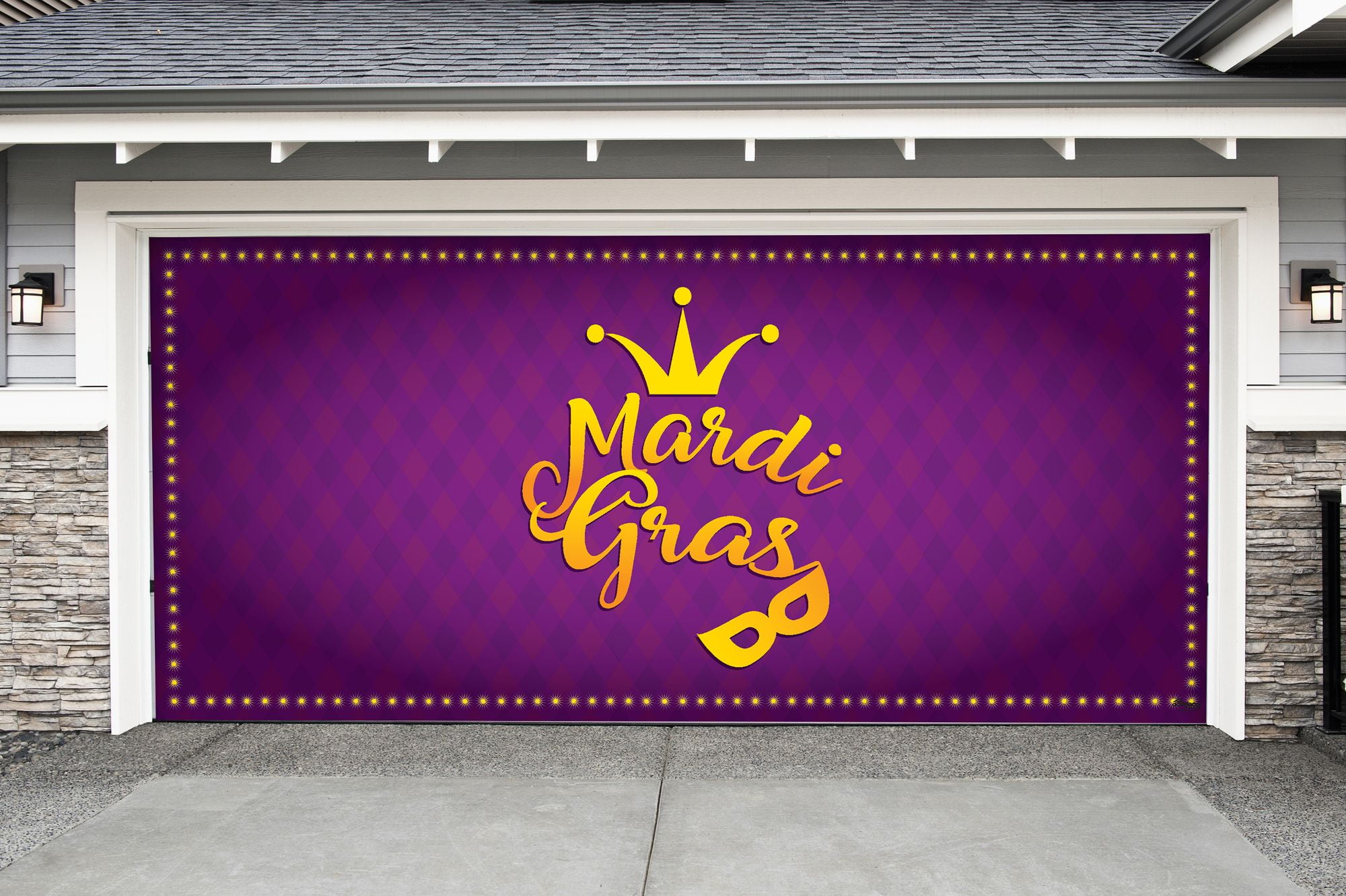 7' x 16' Purple and Yellow Mardi Gras" Double Car Garage Door Banner
