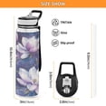 thumbnail image 3 of 32oz Transparent Sports Water Bottle with Straw for Kids Adults Outdoor School Gym Fitness Purple Magnolia Flowers, 3 of 7