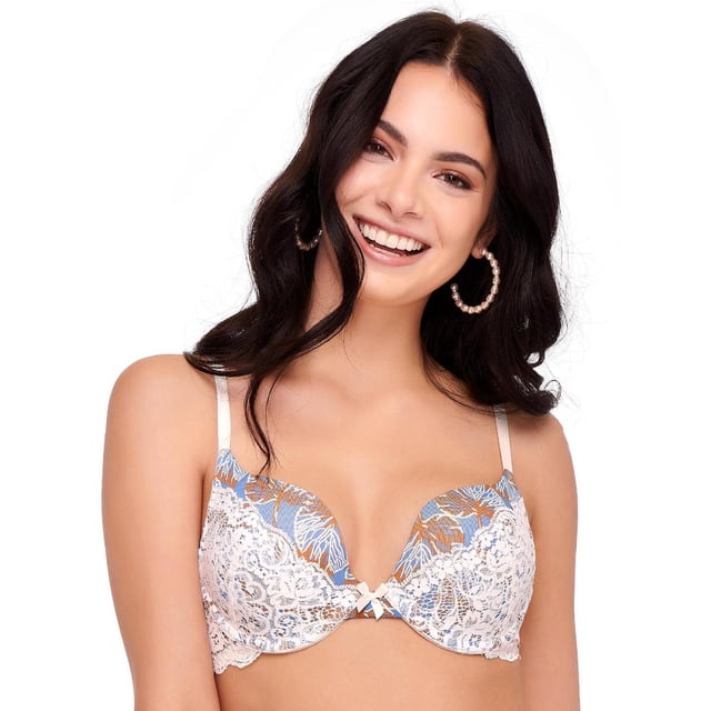 Bra escote profundo Push Up Ilusión 70054 azul acero 36B