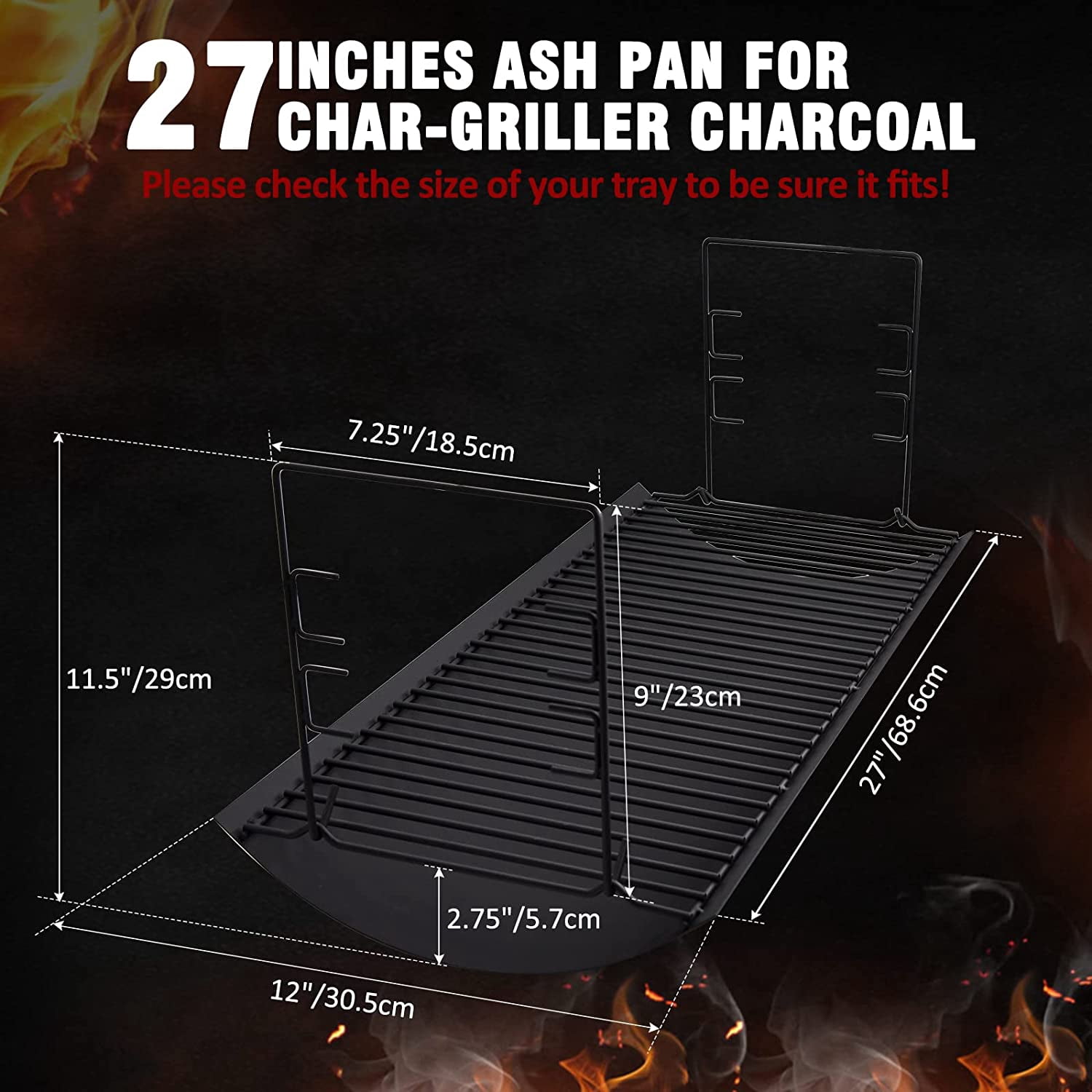 27 Inch Ash Pan Drip Pan Ashpan for Char-Griller 2121 E1224 2828 2929 1224 2727 2222 1324 Charcoal Grill, CB056-036 Ash Pan for Char-Broil 17302056
