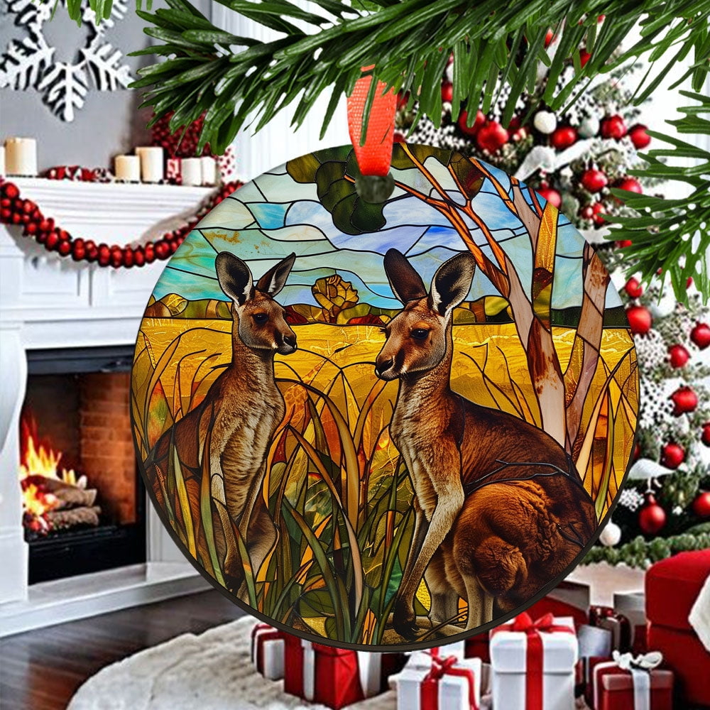 Curious Kangaroos Christmas Ornament, Ceramic/Acrylic Ornament, Mother’s Day Keepsake, Valentine’s Day Decor, Festival Gift Ornament, Collectible 2025