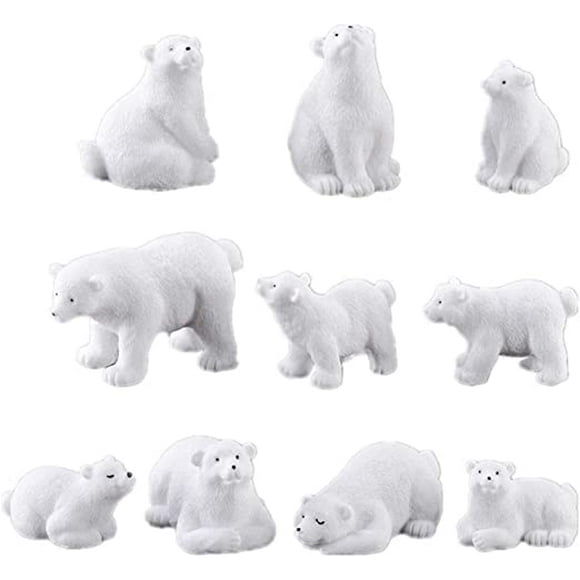 Tatum88 10pcs Polar Bear Figurine Ornament Mini Animals Miniature Model