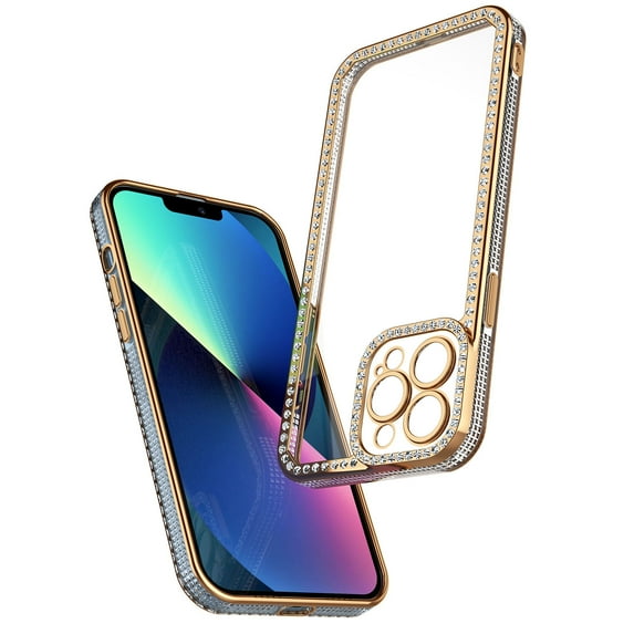 for iPhone 13 / 13 Pro / 13 Pro Max Case Clear Glitter, Crystal Shockproof Protective Soft Phone Case, Non Yellowing Slim for Women Girls iPhone 13 Pro Max Cover 6.7 inch 2021 - Gold