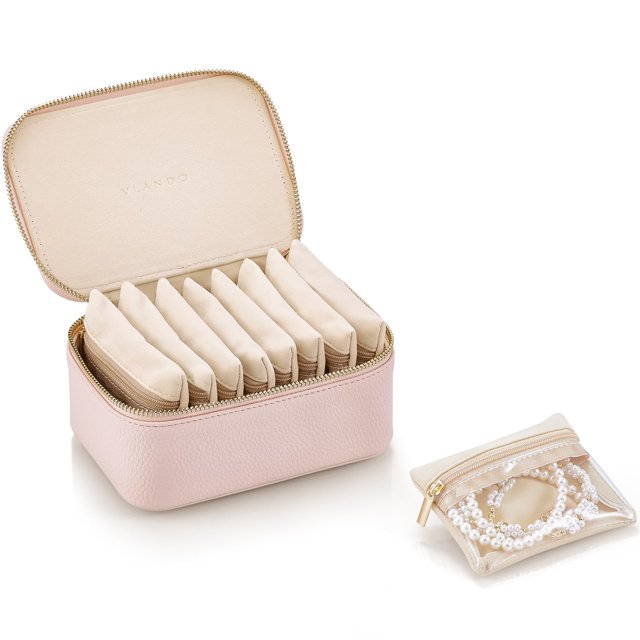 Joyero Vlando con 8 bolsas de terciopelo para mujer, color rosa