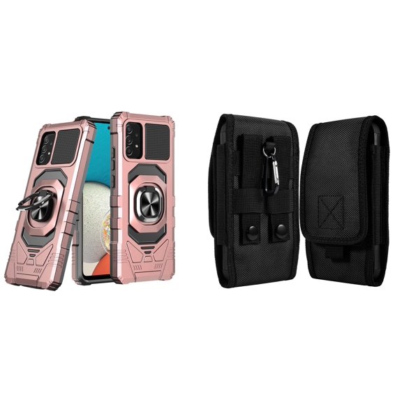 Case with Belt Holster Bundle for Samsung Galaxy A53 5G: Heavy Duty Shield Cover (Rose Gold) and Vertical Rugged Nylon Phone Pouch