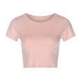 thumbnail image 3 of Outfmvch crop tops for women flowy tops for women Summer Basic Tees Round Neck Tee short sleeve crop womens tops summer compression shirt workout tops graphic tees for women Pink L, 3 of 6