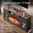 thumbnail image 4 of PAPROOS 59" Fireplace TV Stand for TVs up to 65", Farmhouse Entertainment Center with 23" Electric Fireplace, Drawers & Glass Cabinets, Black, 4 of 10