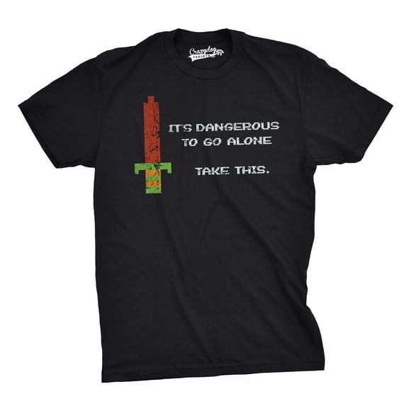 Mens Its Dangerous to Go Alone Take This Funny Nerdy Vintage Video Game T Shirt (Black) - M