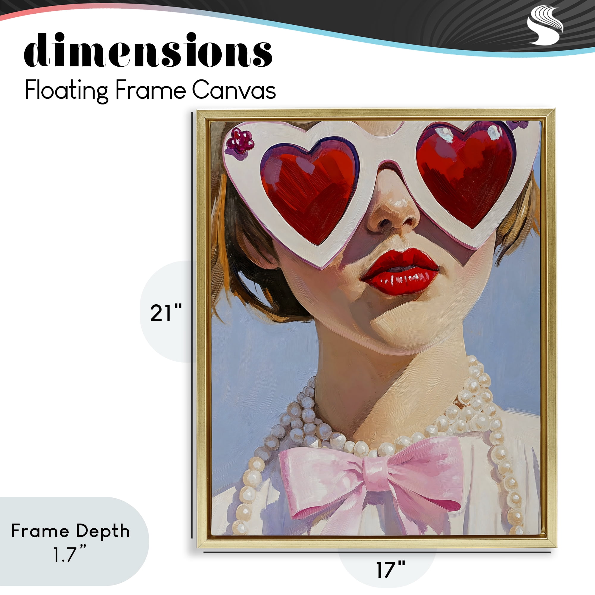 Stupell Industries Romantic Red Heart Glasses Gold Framed Floater Canvas Wall Art, design by The Prints Vibe