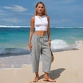 thumbnail image 6 of Plaid Barrel Pants for Women Summer 2026 Casual Loose Wide Leg Lounge Trousers Striped Capri with Pockets White XL, 6 of 6