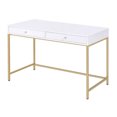 thumbnail image 2 of White High Gloss Writing Desk 47.5" with Gold Metal Base, 2-Drawer Office Desk, Contemporary Style, Home Office/Study Desk. Elegant & Durable., 2 of 5