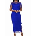 thumbnail image 2 of Women'S Plus Size 1920s Flapper Dress Sleeveless Deep V Neck Fringe All over Tassel Tiered Prom Party Midi Dress Blue M, 2 of 5