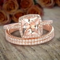 thumbnail image 1 of 3 Carat 6 mm Princess Cut Morganite and Diamond Moissanite Trio Set, Engagement Ring and 2 Matching Wedding bands, with 18k Gold Plating, 1 of 3