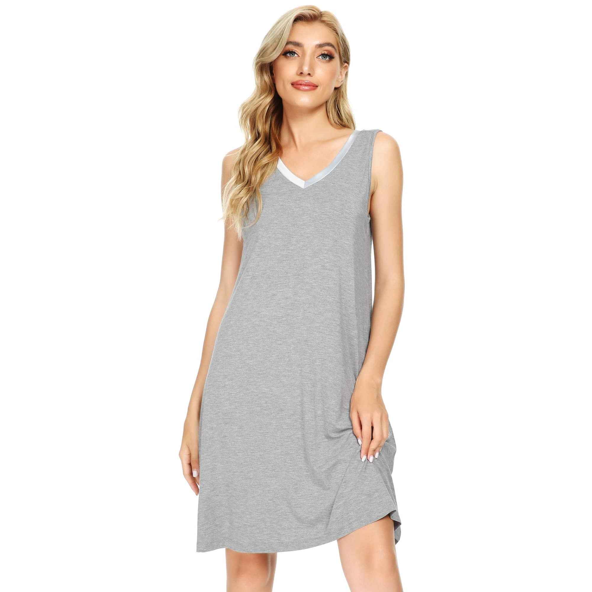 WiWi Women's Bamboo Viscose Nightgown - Sleeveless Tank Sleep Shirt, Scoop Neck, Plus Size (S-4X) - Super Soft & Breathable For Hot Sleepers - Heather Grey - View #2