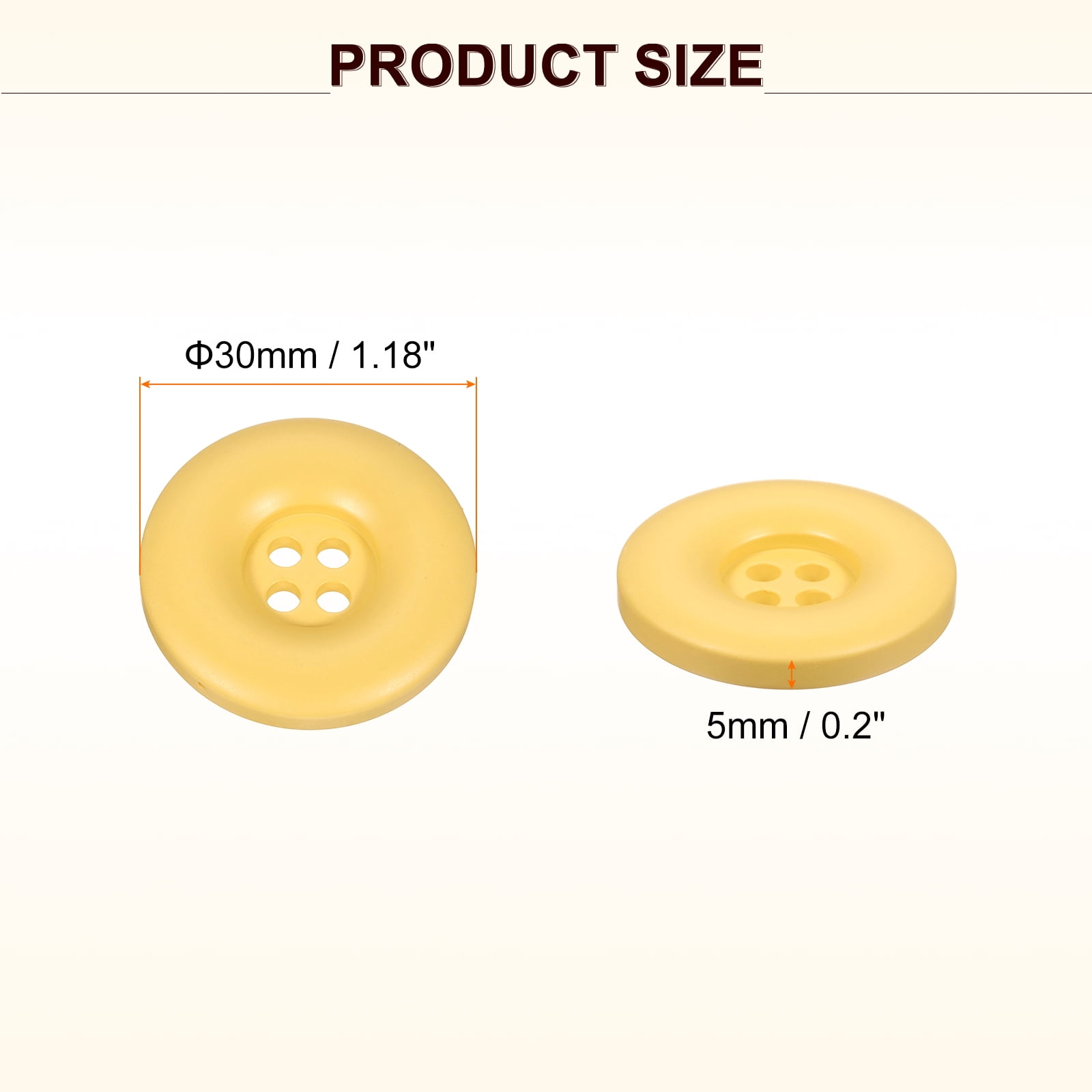 Uxcell 50pcs Sewing Button 30mm 4 Holes Resin Round Crafting Buttons, Yellow