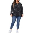 thumbnail image 2 of Agnes Orinda Women's Plus Size Tops Keyhole Neck Long Sleeve Floral Chiffon Blouses 1X Black Pink, 2 of 6