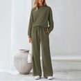 thumbnail image 2 of Wutalume Women's Casual Solid Color 2-Piece Set, Textured Drawstring Waist Tracksuit, Fall and Winter Sportswear Outfit,Army Green L, 2 of 5