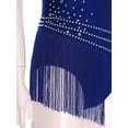 thumbnail image 6 of TiaoBug Women Shiny Rhinestone Gymnastics Leotard Dance Top One Shoulder Fringe Tassel Figure Skating Bodysuit Navy Blue XL, 6 of 7