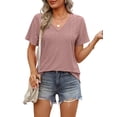 thumbnail image 3 of Tops OFEEFAN de verano holgados con cuello en V y dobladillo curvo para mujer, 3 of 6