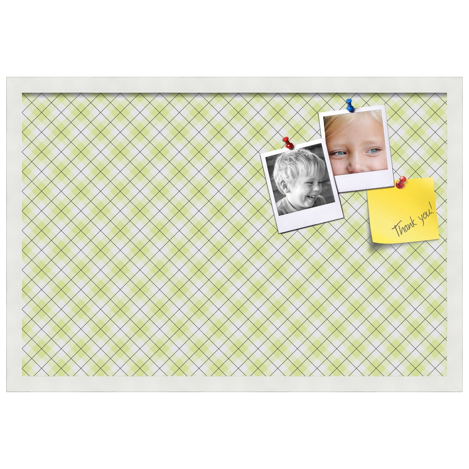 PinPix ArtToFrames 25x16 Custom Cork Bulletin Board Argyle Light Yellow   Poster Board Has a Fabric Style Canvas Finish, Framed in Satin White Frame (PinPix-642)