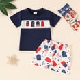thumbnail image 2 of Gerichy Baby Boy 4th of July Outfit Short Sleeve Letter Print T-Shirt + American Flag Shorts Set Fourth of July USA Clothes,6-12 Months, 2 of 7