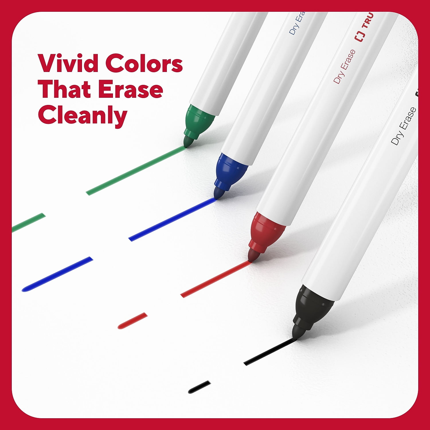 TRU RED™ Pen Dry Erase Markers, Ultra Fine Tip, Assorted, 4/Pack  (TR61458/TR57422)