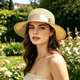thumbnail image 2 of Gyujnb Wide Brim Sun Hat for Beach Hat with Flat Top Design Breathable Woven Summer Outdoor Sun Floppy Beach Hat for Travel, 2 of 4
