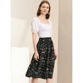 thumbnail image 4 of Unique Bargains Jupe Midi Décontractée à Imprimé Floral Trapèze pour Femme Noir Violet P, 4 of 6