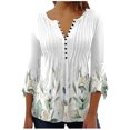 thumbnail image 2 of clear 50% off Usmixi Under $5 Tunic Tops for Women Winter Womens Button up Henley Shirts Spring Lightweight Pleated Hem 3/4 Sleeve Pullover Tops V Neck Fashion Floral Print Tunic Blouses, 2 of 5