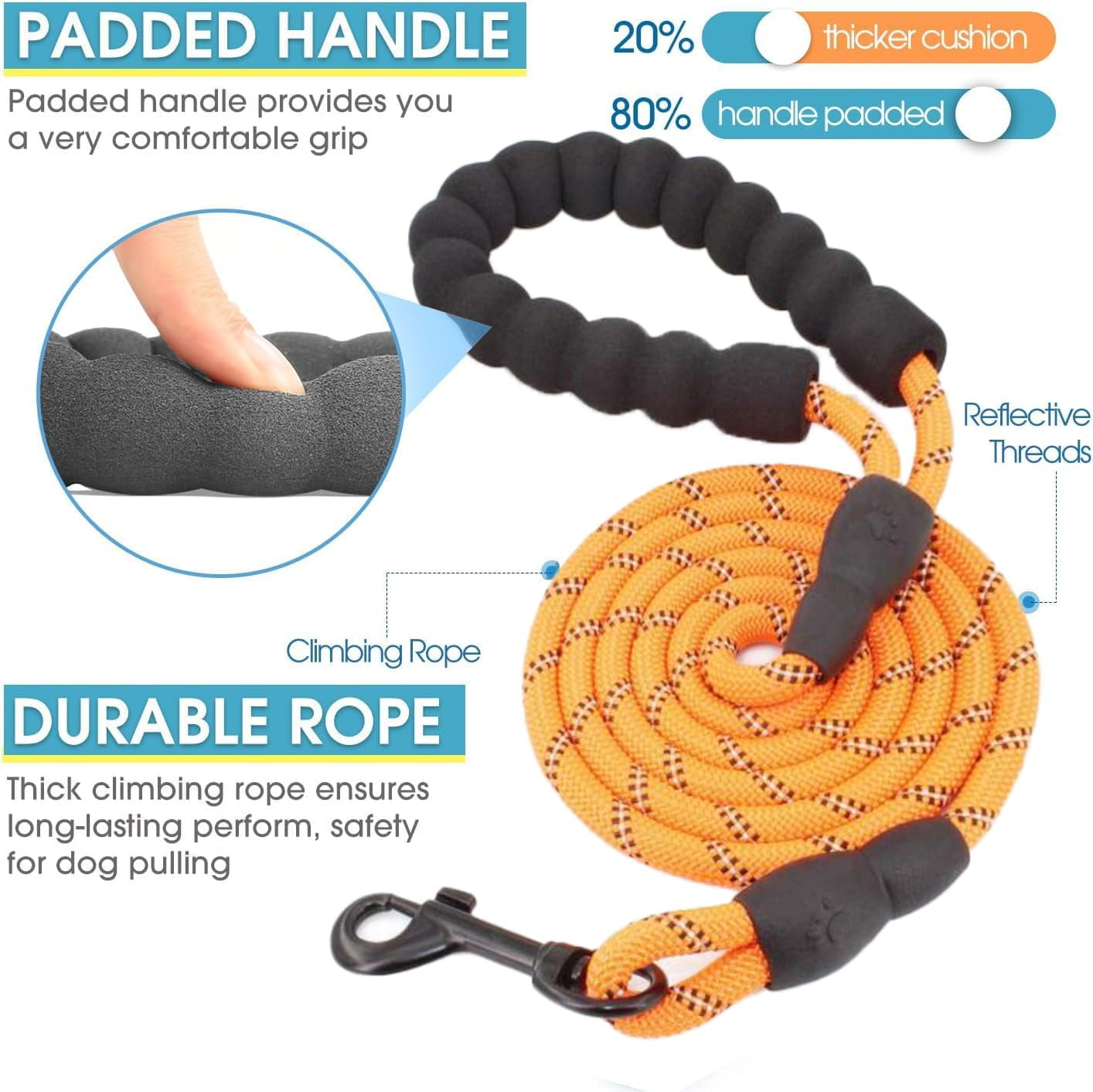 3 Dog Leash No Tangle, Heavy Duty Multiple Dog Lead Shock Absorbing Bungee with Padded Handle Removable Pet Traction Walking Rope for Medium Large Dogs (25-180 Lbs)