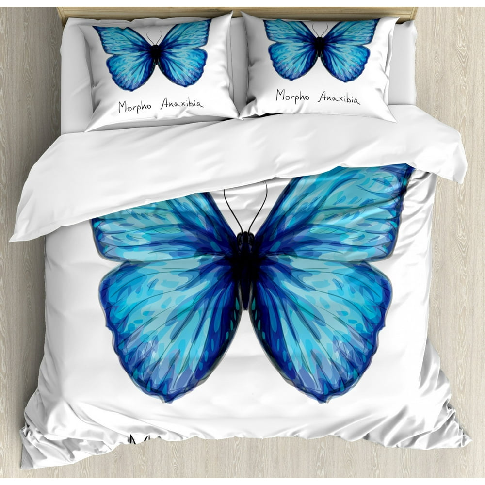 Butterfly King Size Duvet Cover Set, Watercolor Style Abstract