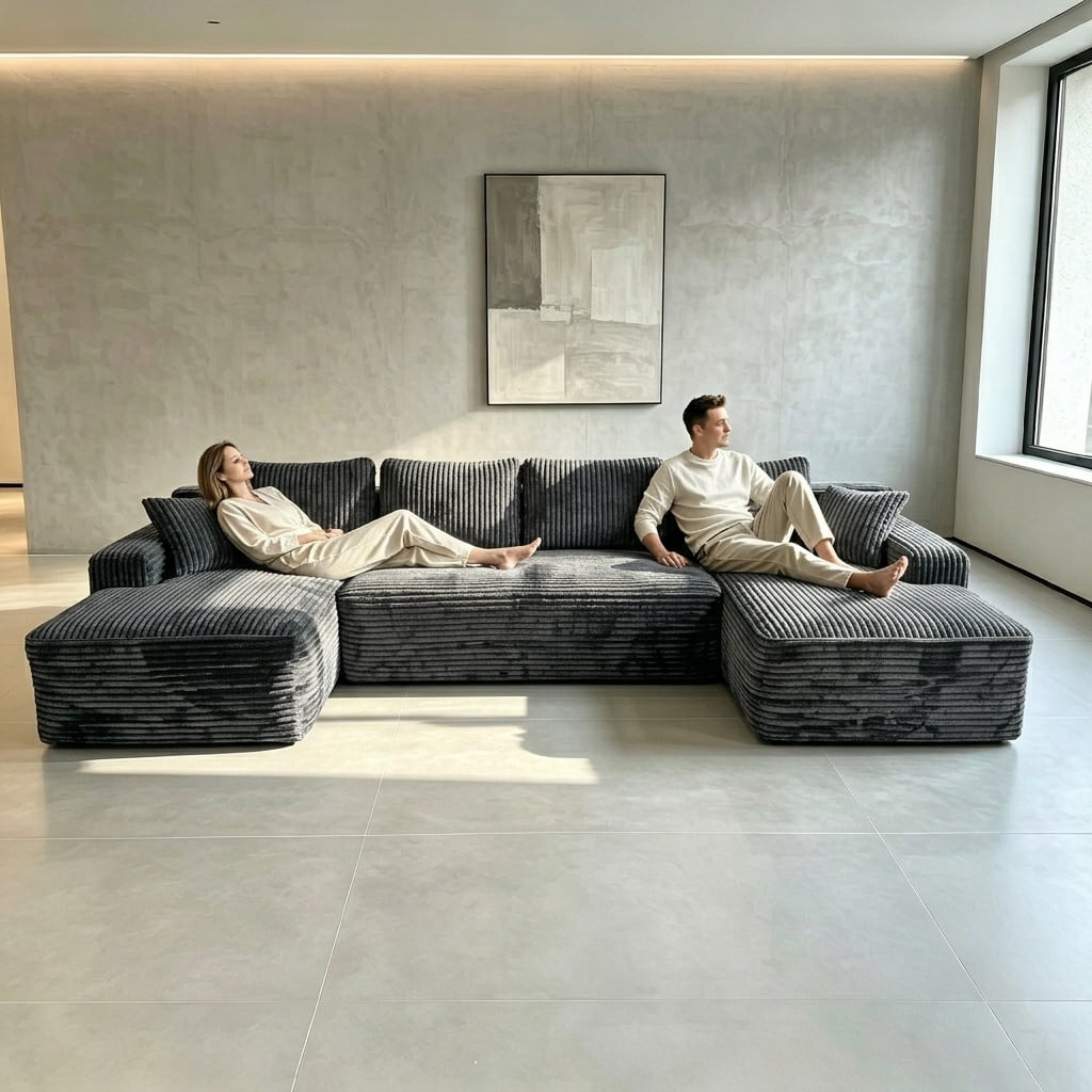 Howcool 131" U‑Shaped Modular Sectional Sofa with Deep Seat Chaise,Corduroy 4‑Seat Boneless Cloud Couch,Compressed Sofa for Living Room,No Assembly Required,Gray