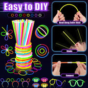 250 Pcs Glow in the Dark Party Supplies for Kids Adults, Light Up Favors with Rings, Glow Sticks DIY Glow Necklaces Bracelets Glass Hair band, Neon Party Supplies