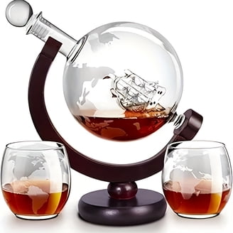 Regal Trunk & Co. Regal Trunk Whisky Decanter Set 25oz - Elegante Crystal Barware met 4 Glazen (7 oz) - Premium Drinkware voor Bourbon, Scotch - Uniek cadeau voor mannen, jubileum, pensioen