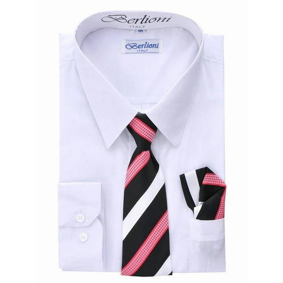 Berlioni Kids Boys Long Sleeve Dress Shirt Set