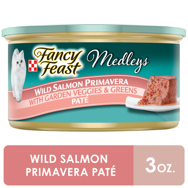 Fancy Feast Pate Wet Cat Food, Medleys Wild Salmon Primavera With Garden Veggies & Greens, 3 oz