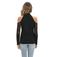 thumbnail image 3 of Women Cold Shoulder Tops Long Sleeve T Shirts Mock Turtle Neck Slim Lace Sexy Ribbed Stretchy Pullover Blouses, Black M, 3 of 9