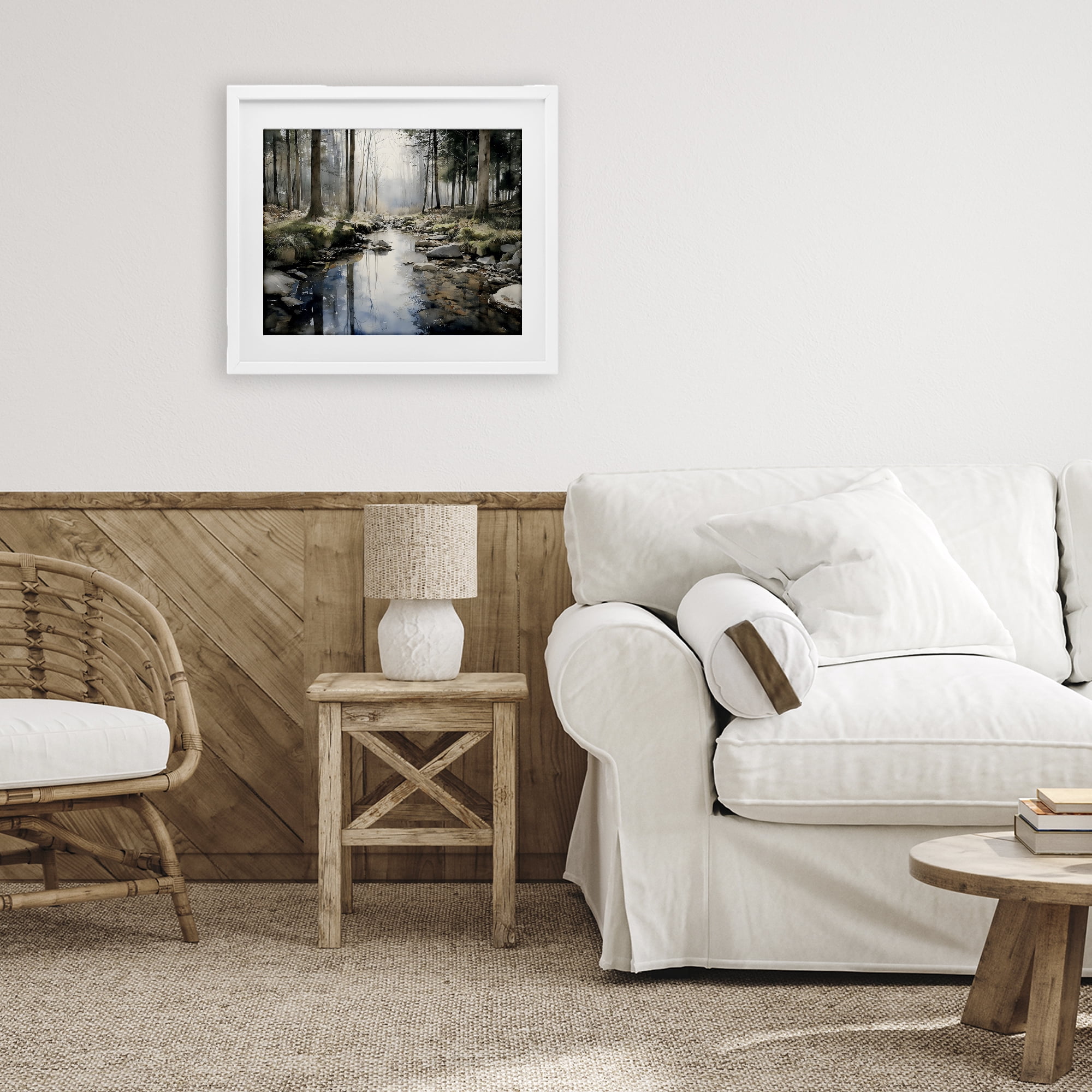 Stupell Industries Rock Creek in Morning Mist White Framed Print Under Glass, design by Franklyn Gregory