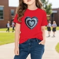 thumbnail image 5 of Girls Valentine Shirt Red Kids T-Shirt with Heart Denim Appliqué Short Sleeve Cotton Top for Valentine's Day,Size 5 T, 5 of 9