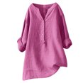 thumbnail image 2 of Pincandy Women's V-Neck Long Sleeve Loose Button Cotton and Linen Tunic Shirts Summer Shirts Blouse,Hot Pink,5XL, 2 of 6