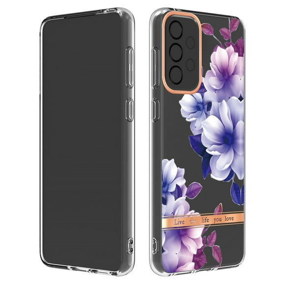 SaniMore for Samsung Galaxy A33 5G Case, Flexible TPU Magnetic Cover Support Wireless Charging Slim Flower Grass Pattern Shockproof Protective Shell for Ladies Women Girls, Purple Flowers