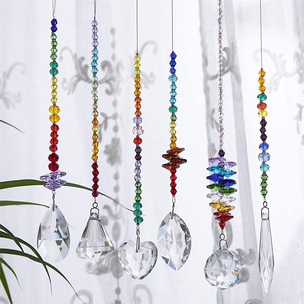 5PC Colorful Rainbow Octagonal Bead Chain Fengshui Hanging Suncatcher Decor 