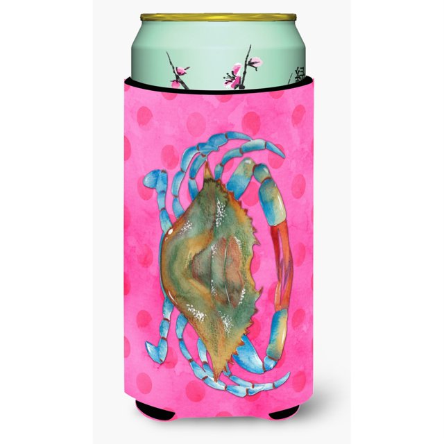 ""Caroline's Treasures Abrazadera aislante para bebidas con lunares rosas y cangrejo azul, multicolor""
