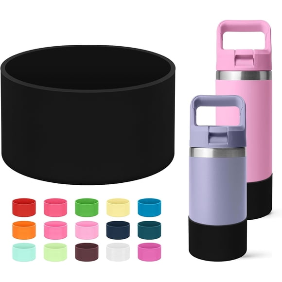 TRAHOO-Silicone Boot Compatible with YETI Kids Water Bottle 12 oz and Rambler 18 oz Bottle, Anti-Slip Sleeve Bottom Protector Accessories for YETI Rambler 12/18oz (Black)